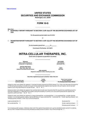 Thumbnail Intra-Cellular Therapies 10-Q Quarterly Report FY2019 