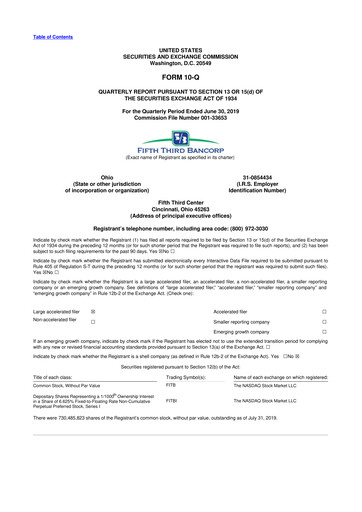 Thumbnail Fifth Third Bank
 10-Q Quarterly Report FY2019 