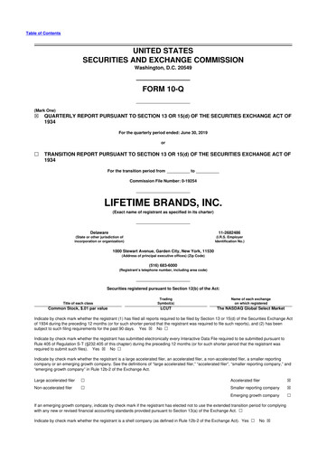 Miniature Lifetime Brands 10-Q Rapport trimestriel 2019 