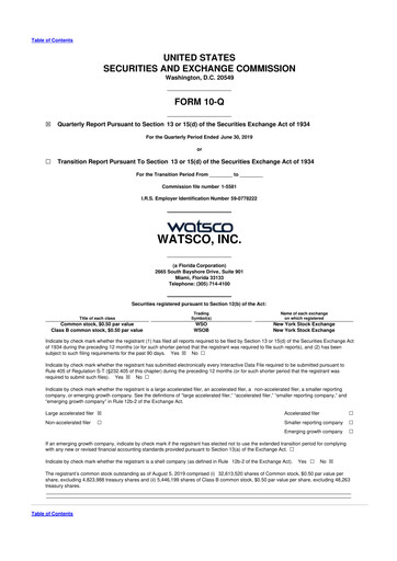 Thumbnail Watsco
 10-Q Quarterly Report FY2019 