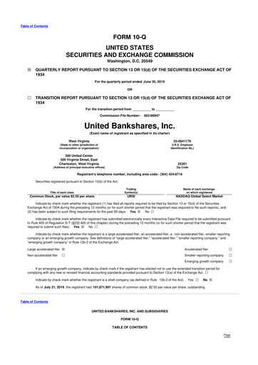 Vorschaubild United Bankshares 10-Q Quartalsbericht 2019 