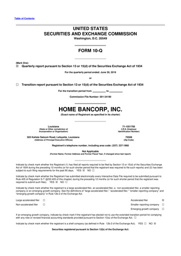 Thumbnail Home Bancorp
 10-Q Quarterly Report FY2019 