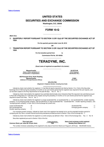 Miniature Teradyne 10-Q Rapport trimestriel 2019 