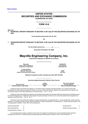 Thumbnail Mayville Engineering Company 10-Q Quarterly Report FY2019 