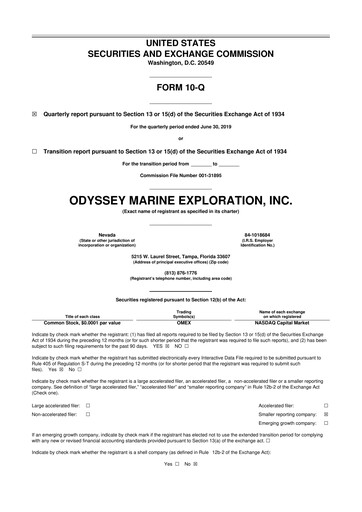 Thumbnail Odyssey Marine Exploration 10-Q Quarterly Report FY2019 