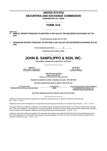 Thumbnail John B. Sanfilippo & Son 10-K Annual Report 2019