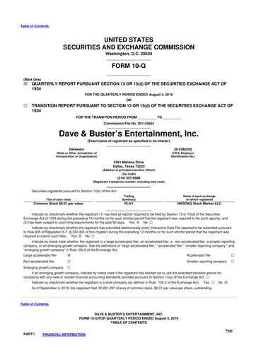 Thumbnail Dave & Buster's
 10-Q Quarterly Report FY2019 