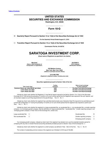 Thumbnail Saratoga Investment 10-Q Quarterly Report FY 