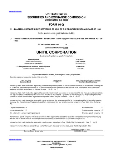Thumbnail Unitil Corporation
 10-Q Quarterly Report FY2019 