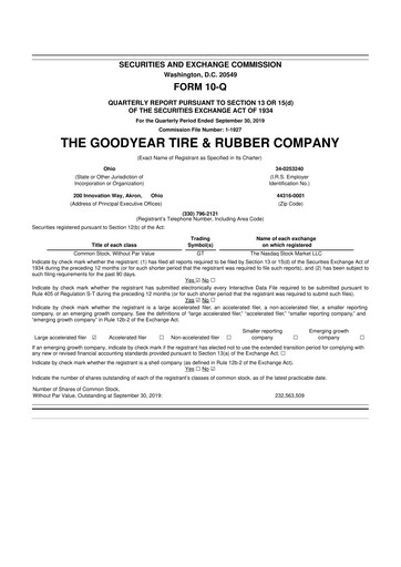 Thumbnail Goodyear 10-Q Quarterly Report FY2019 