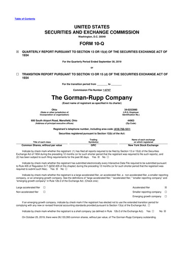 Vorschaubild Gorman-Rupp 10-Q Quartalsbericht 2019 