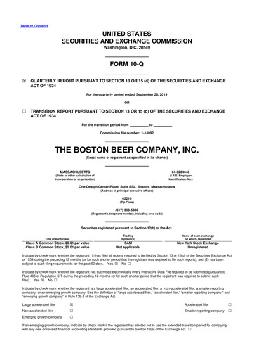 Thumbnail Boston Beer Company 10-Q Quarterly Report FY2019 