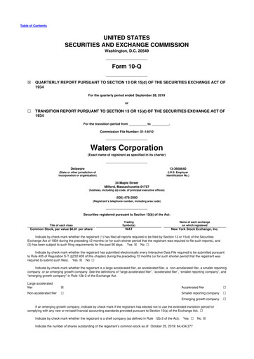 Thumbnail Waters Corporation 10-Q Quarterly Report FY2019 