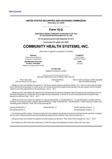 Thumbnail Community Health Systems
 10-Q Quarterly Report FY2019 