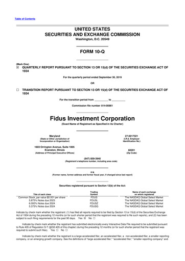Miniature Fidus Investment Corporation 10-Q Rapport trimestriel  