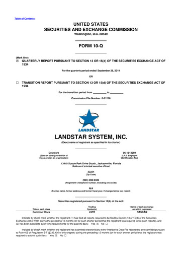 Thumbnail Landstar System
 10-Q Quarterly Report FY2019 
