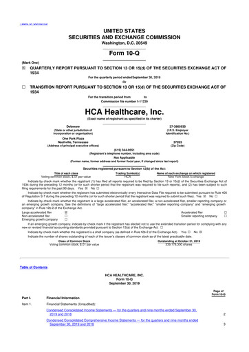 Thumbnail HCA Healthcare 10-Q Quarterly Report FY2019 