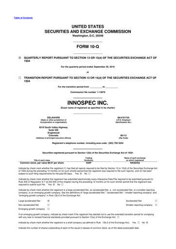 Thumbnail Innospec 10-Q Quarterly Report FY2019 