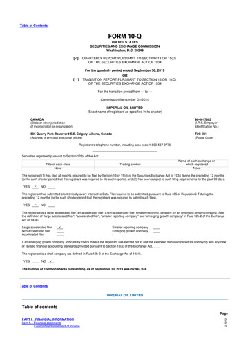 Thumbnail Imperial Oil
 10-Q Quarterly Report FY2019 