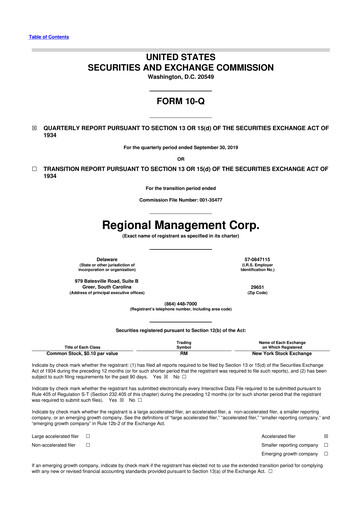 Thumbnail Regional Management Corp.
 10-Q Quarterly Report FY2019 