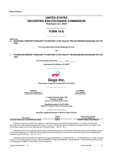 Vorschaubild Gogo Inflight Internet
 10-Q Quartalsbericht 2019 