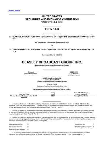 Thumbnail Beasley Broadcast Group
 10-Q Quarterly Report FY2019 