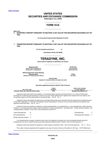 Miniature Teradyne 10-Q Rapport trimestriel 2019 