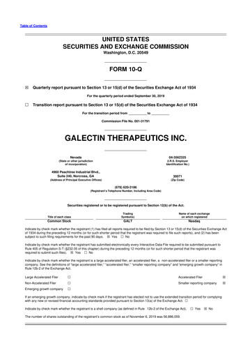 Thumbnail Galectin Therapeutics 10-Q Quarterly Report FY2019 