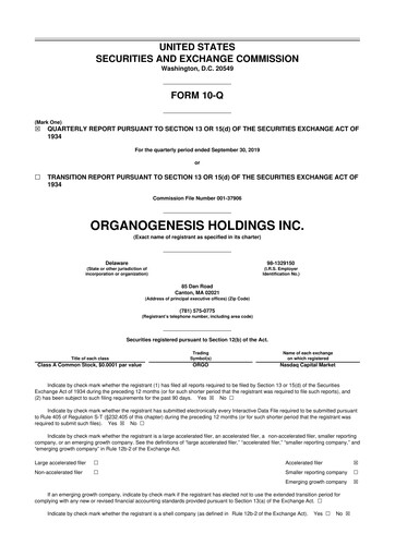 Thumbnail Organogenesis 10-Q Quarterly Report FY2019 
