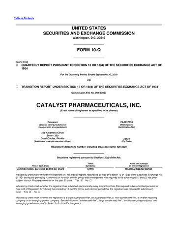Thumbnail Catalyst Pharmaceuticals 10-Q Quarterly Report FY2019 