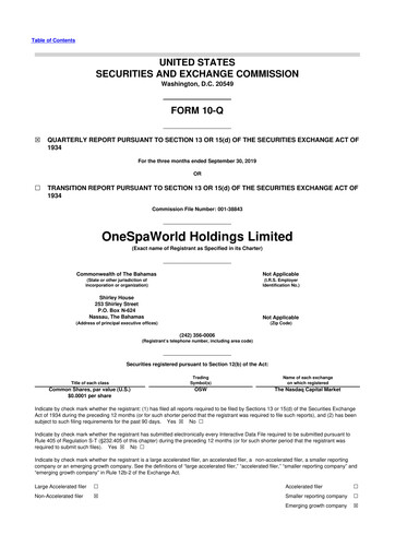 Thumbnail OneSpaWorld 10-Q Quarterly Report FY2019 
