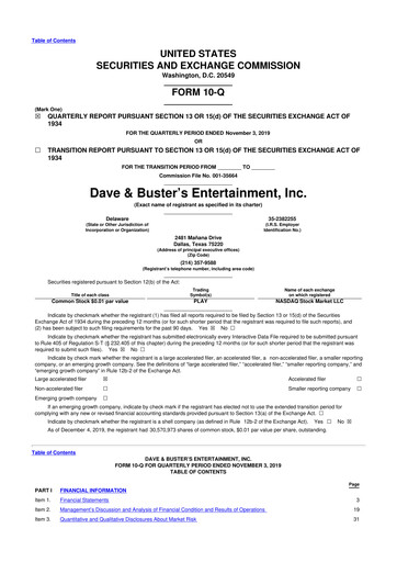 Thumbnail Dave & Buster's
 10-Q Quarterly Report FY2019 