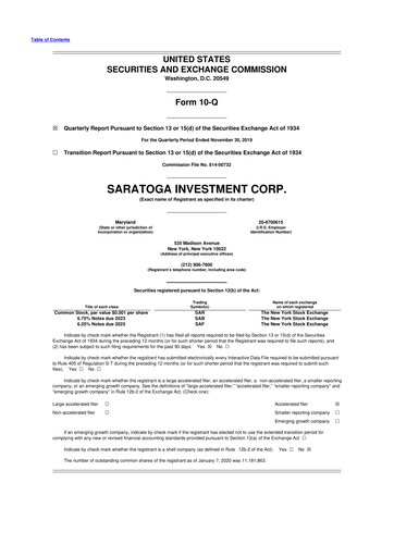 Thumbnail Saratoga Investment 10-Q Quarterly Report FY 