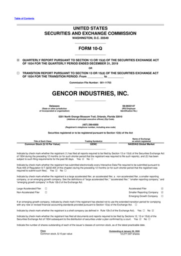 Miniature Gencor Industries
 10-Q Rapport trimestriel 2020 