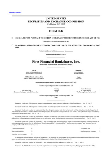 Thumbnail First Financial Bankshares 10-K Annual Report 2019