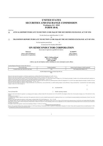 Thumbnail ON Semiconductor 10-K Annual Report 2019