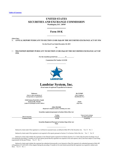 Thumbnail Landstar System
 10-K Annual Report 2019