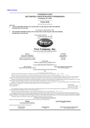 Thumbnail Trex 10-K Annual Report 2019