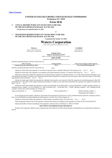 Thumbnail Waters Corporation 10-K Annual Report 2019