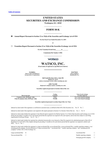 Miniature Watsco
 10-K Rapport annuel 2019