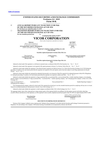 Vorschaubild Vicor
 10-K Jahresbericht 2019