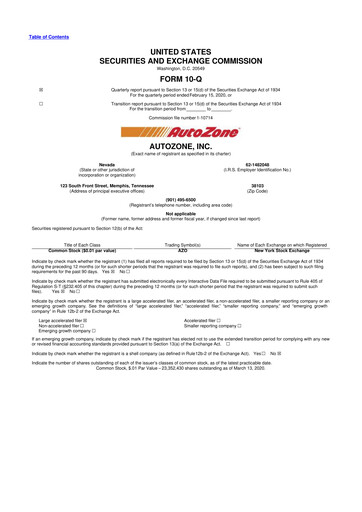 Miniature AutoZone 10-Q Rapport trimestriel 2020 