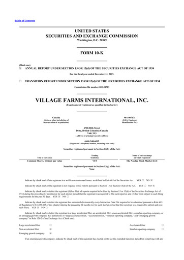 Thumbnail Village Farms International 10-K Annual Report 2019
