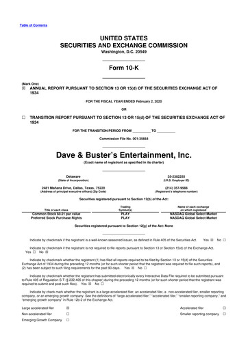 Thumbnail Dave & Buster's
 10-K Annual Report 2019