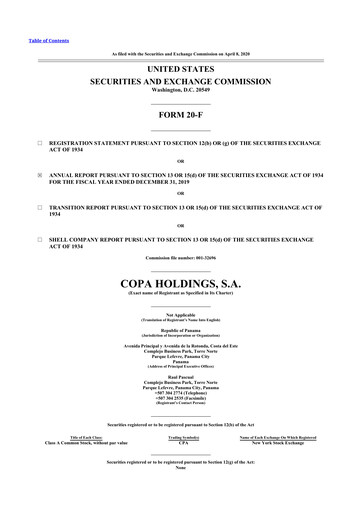 Thumbnail Copa Holdings
 20-F Annual Report 2019