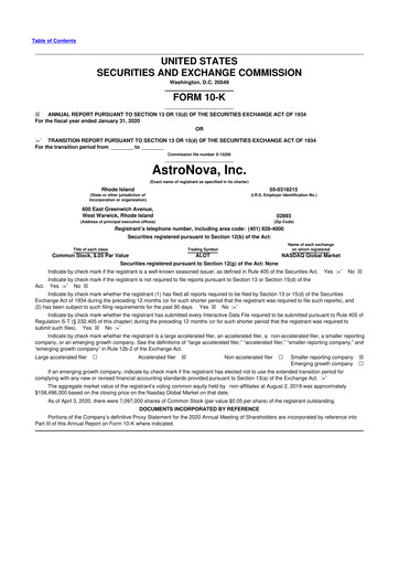 Miniature AstroNova, Inc. 10-K Rapport annuel 2020