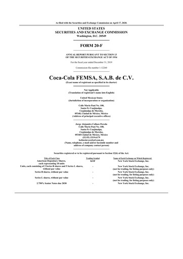 Thumbnail Coca-Cola FEMSA 20-F Annual Report 2019