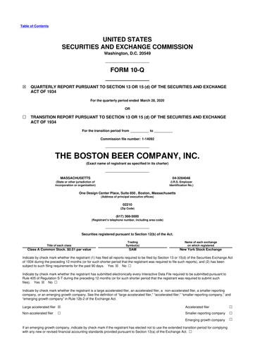 Thumbnail Boston Beer Company 10-Q Quarterly Report FY2020 