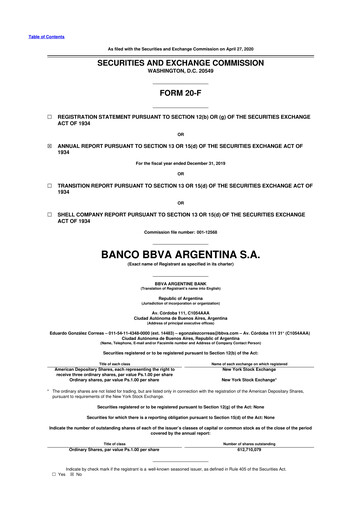 Vorschaubild BBVA Argentina 20-F Jahresbericht 2019