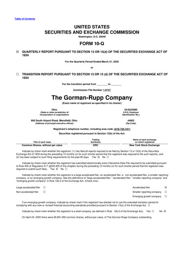 Vorschaubild Gorman-Rupp 10-Q Quartalsbericht 2020 